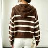 Women's Hooded Striped Pullover Knit Sweater for Fall Winter