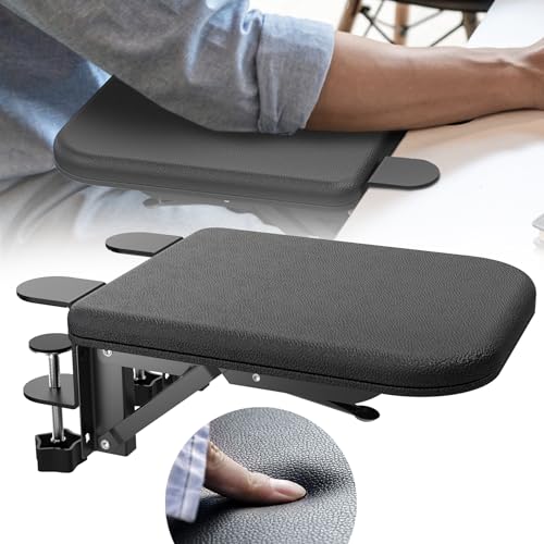 

Soft Leather Armrest with Foldable Wrist Rest, Desk Extender, Ergonomic Design, No Drilling Required, Hand Rest, Stain-Resistant and Waterproof (Black