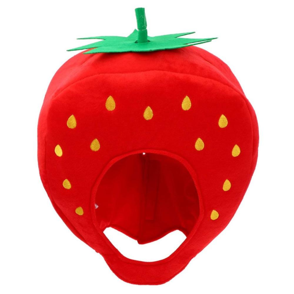 

Cartoon Strawberry Headgear Red Novelty Strawberry Cap Plush Strawberry Hat Photography Props красный