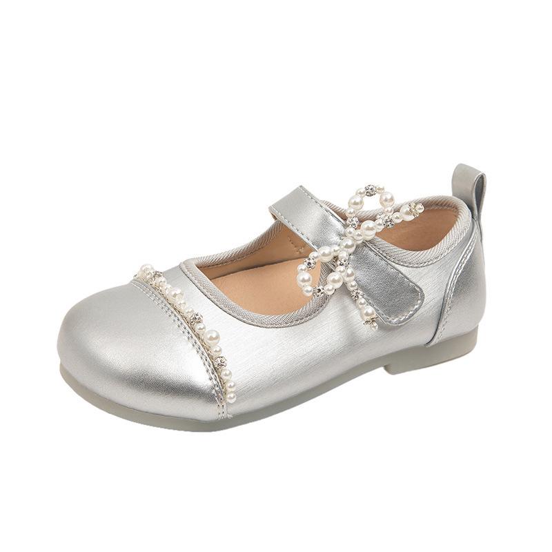 Girls' Spring 2025 Pearl Princess Shoes - Trendy Soft Sole Square-Toe Design
