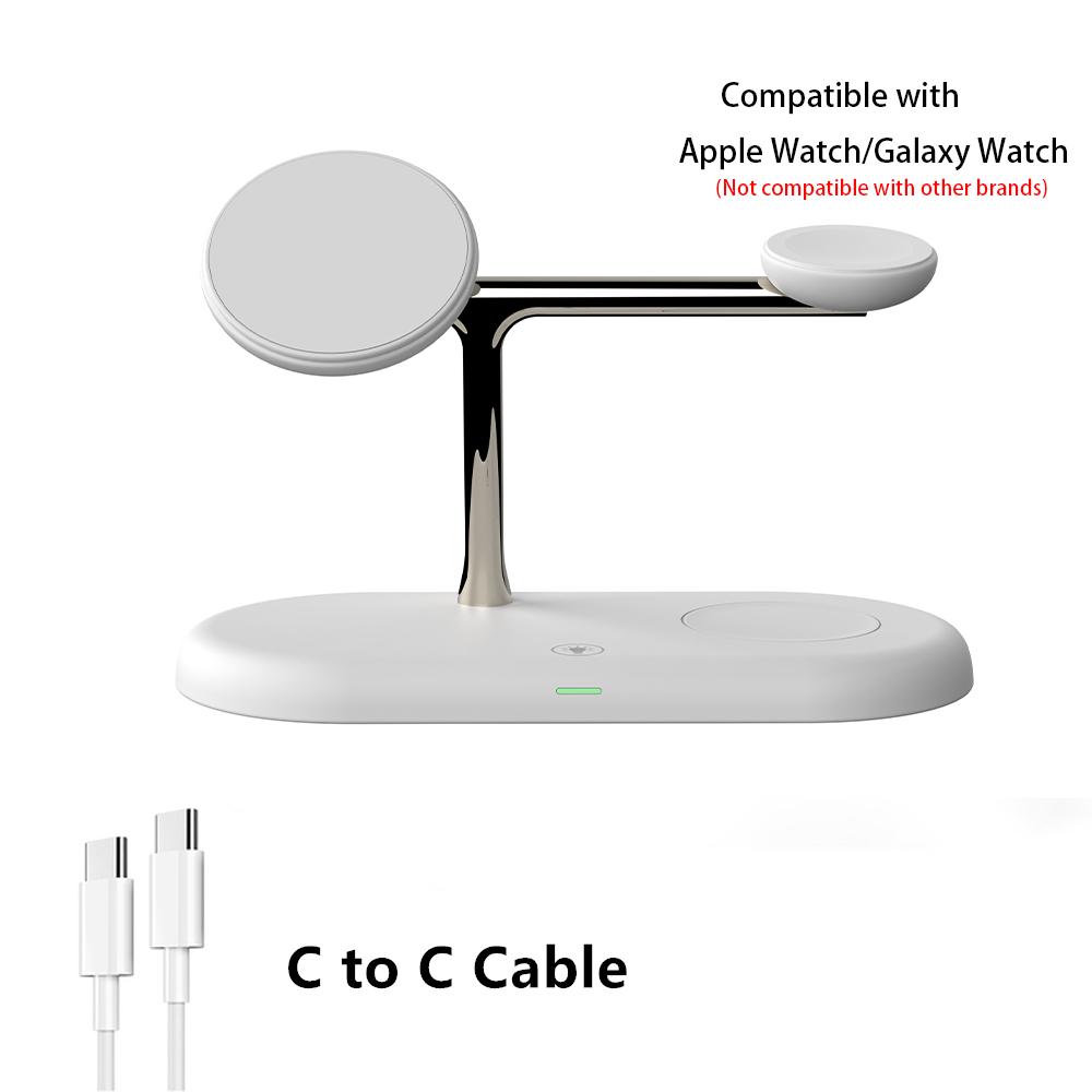 

Беспроводная зарядная станция 3 в 1 для iPhone 12 13 14 15 16 для Apple Watch 10 9 8 7 6 / Galaxy Watch для Airpods Pro белый