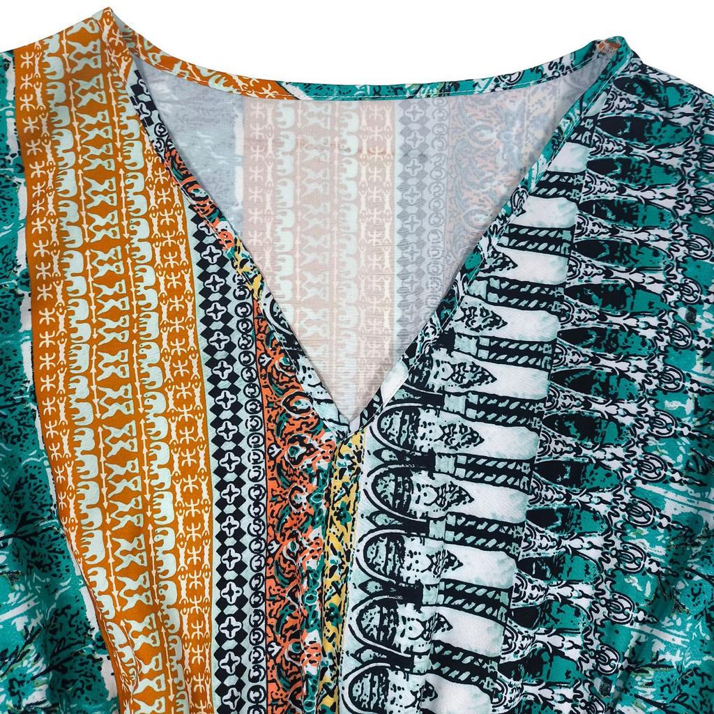 Women's Fashionable Print Round Neck Loose Short Sleeved Pocket Pullover Dress