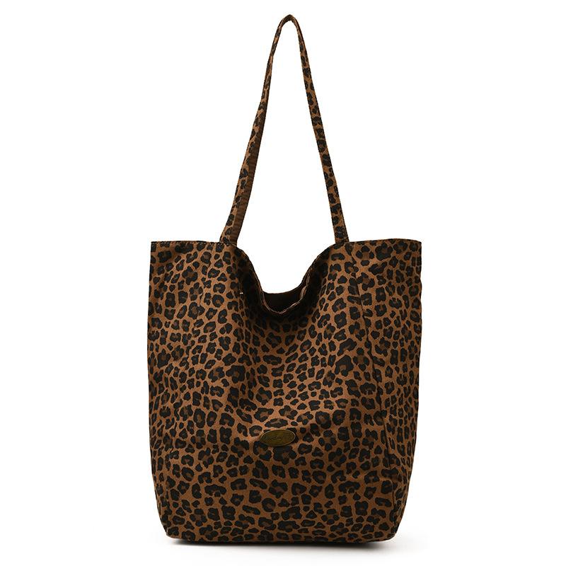 Korean Style Niche Leopard Print Canvas Bag for Women Spring Summer New Casual Lazy Style Single Shoulder Bag Large Capacity Com