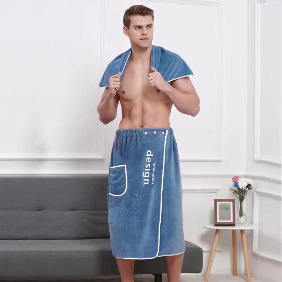 

Coral fleece bath towel can be worn by men and can be wrapped in adult soft plus size student Korean version personalized wrap towel towel 35*75 синий