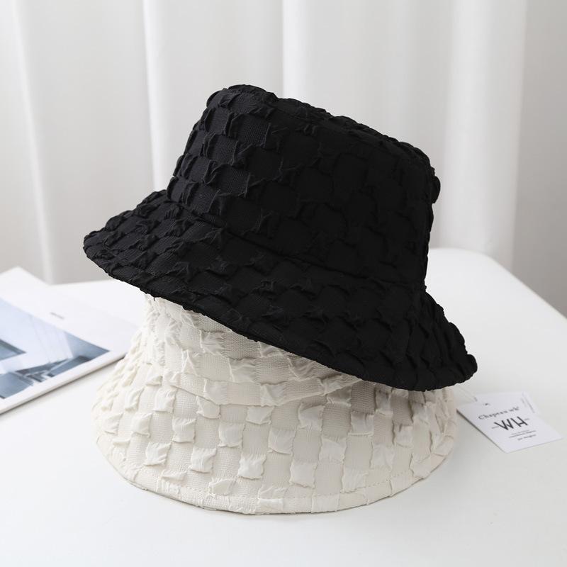 Hat women's spring and summer folds sunshade sunscreen flat top bucket hat seersucker temperament shows washbasin hat
