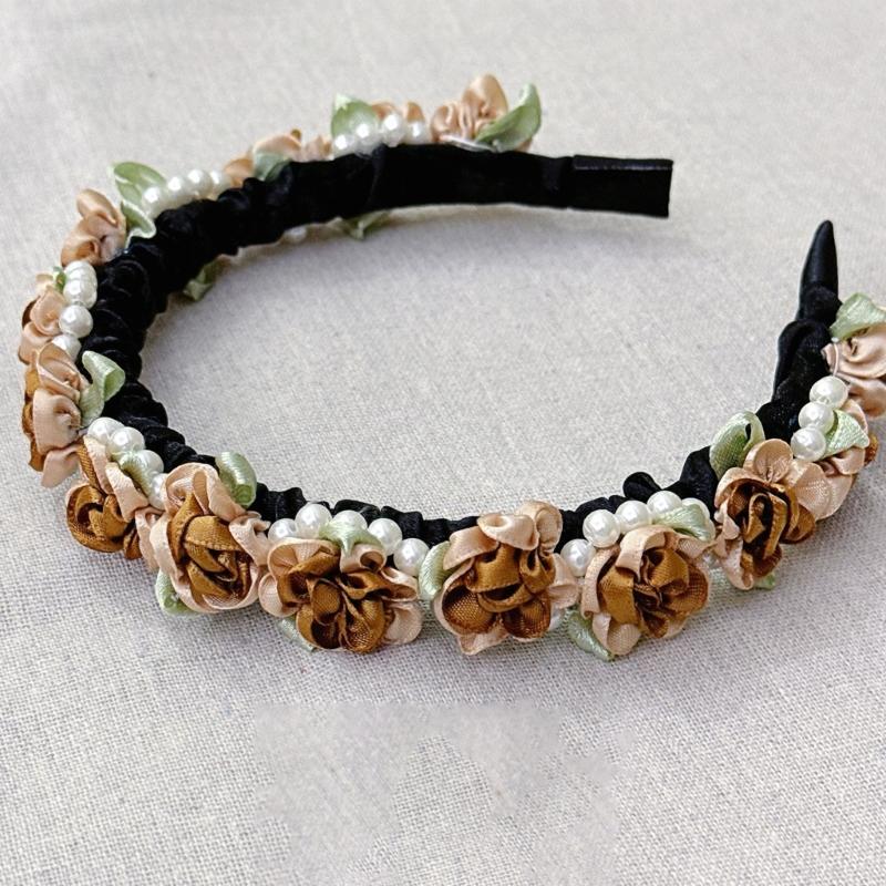 Comfortable Plastic Hairband Stylish HeaddressWith Pearls Floral Design Wedding Party Accessory For Sensitive Skin