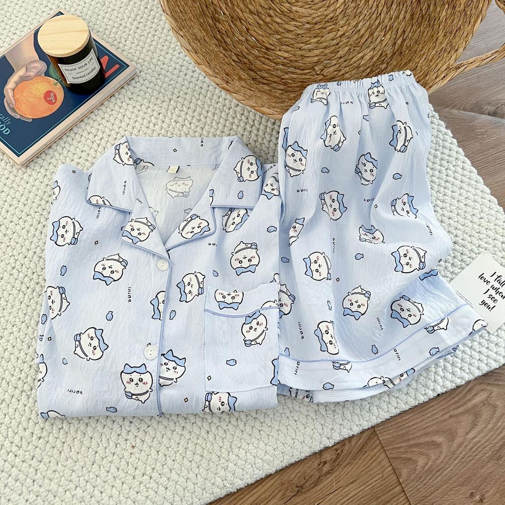 Summer new pajamas women's short-sleeved shorts thin cloud cotton cartoon cute large size Korean version loungewear