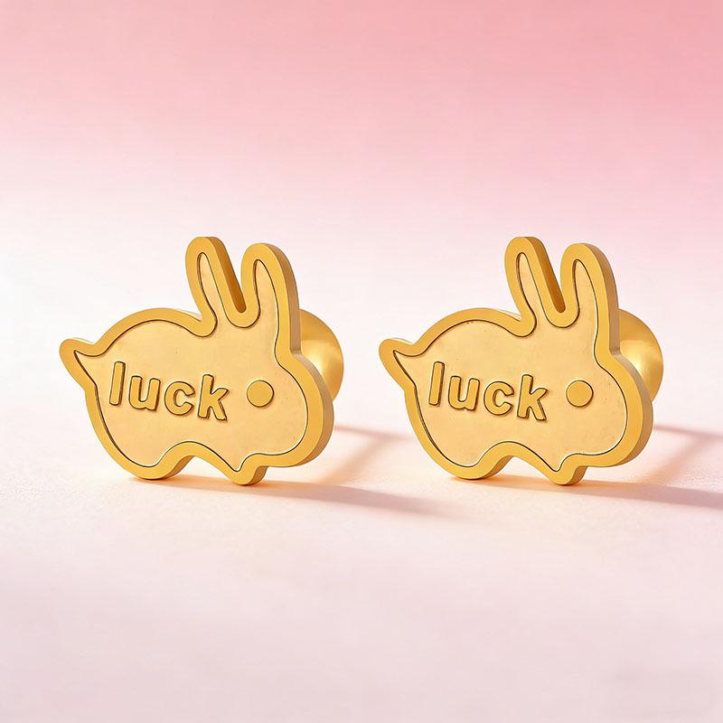 Милые матовые серьги-гвоздики с ушками кролика в корейском стиле - Модная женская титановая сталь