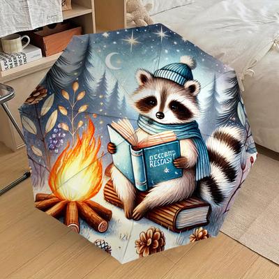 1pc Raccoon, Campfire Pattern Umbrella Design Automatic Opening and Closing Umbrella, High-quality Travel Umbrella, Lightweight and Portable, -71