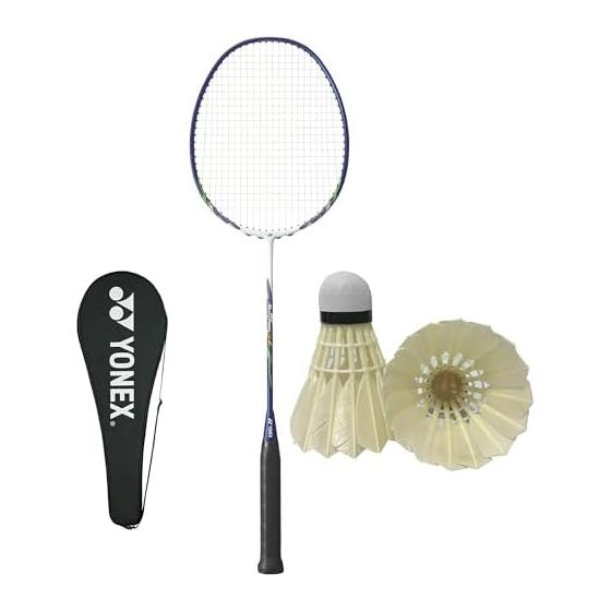 Yonex Badminton Racket Set of 2 + Shuttle Set Muscle Power 9LT MP9LTG Gut Stretched Badminton Racket for Badminton Beginners