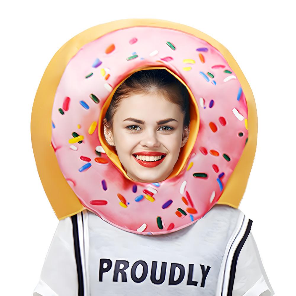 Halloween Donut Headpiece Strawberry Cake Costume Props Stage Performance Funny Food Cosplay Outfit