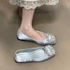 Satin Licht Mund eckiger Kopf einzelne Schuhe Damen 2025 neu sanfte Strass-Ballerinas Pendlerschuhe Abendschuhe