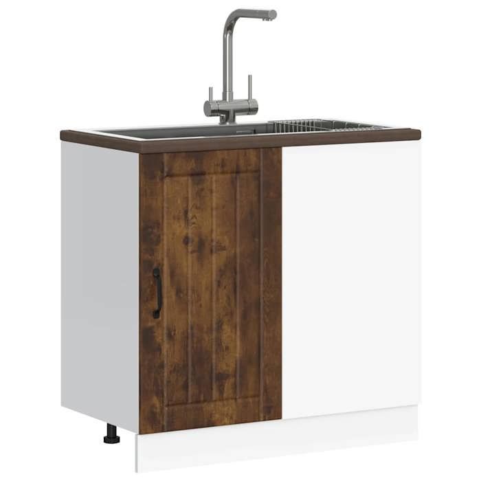 VidaXL Meuble de base de lavabo Lucca chêne fumé bois d'ingénierie, meuble bas de cuisine, meuble bas à tiroir de cuisine, 854313