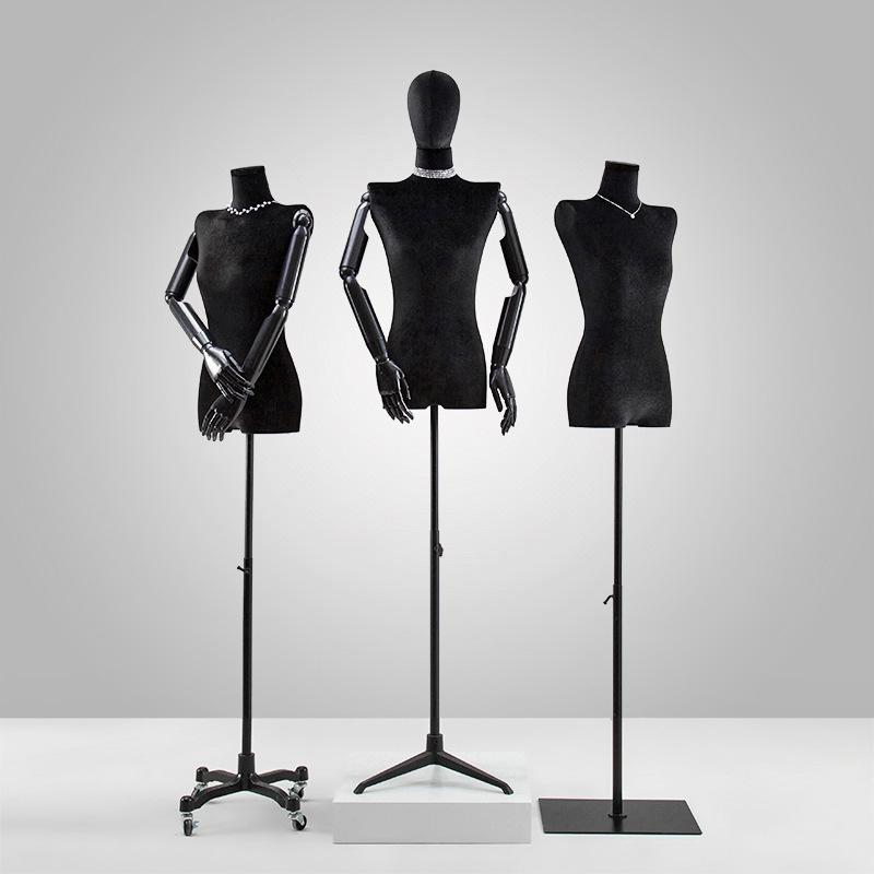 Korean Style Black Off-Shoulder Women's Half Body Mannequin with Right Angle Shoulder and Full Body Display Stand