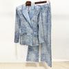 2026 European & American Star Socialite Laser-Engraved Floral Denim Jacket & Pants Set
