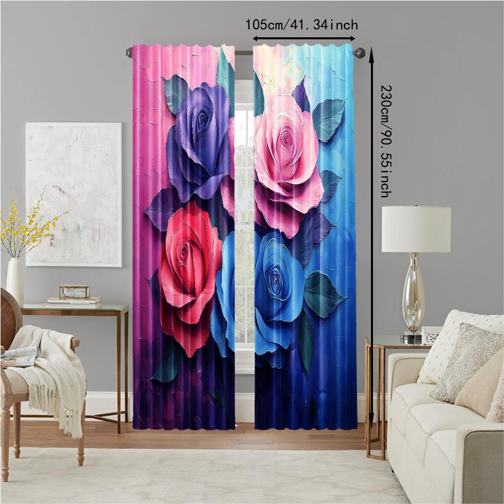 Set Of 2 Versatile Polyester Transparent Curtains Home Decoration Colorful Roses Use Bedrooms Living Rooms Made Area Window Treatment