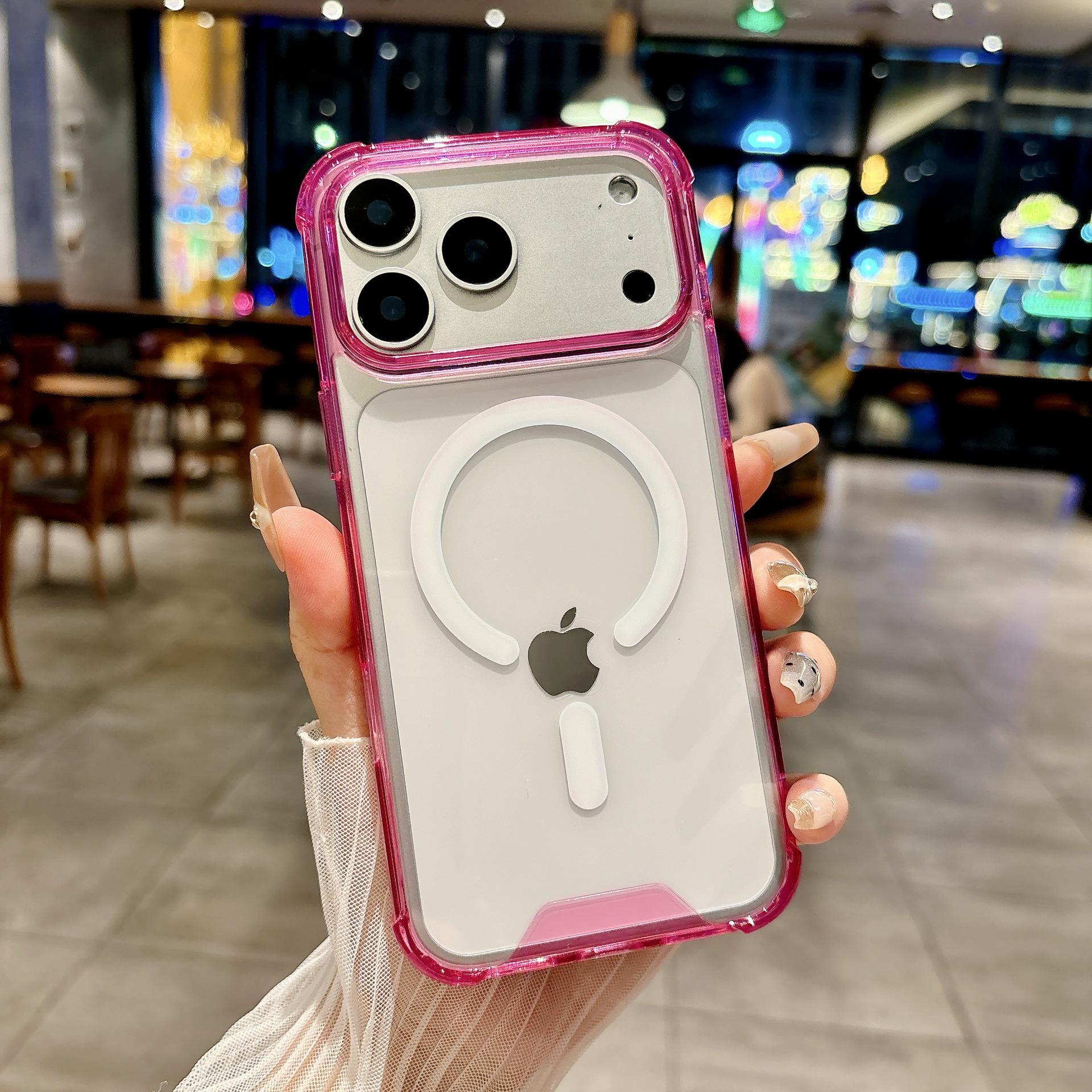 

Transparent Magnetic Drop-Proof Phone Case for Apple iPhone 13, 15 Pro Max, 16, and 17 16 Pro Max рожевий