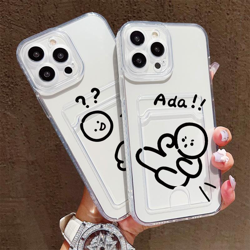 Card Slot Holder Silicone Wallet Pocket Case For Infinix Smart 7 8 Reno 12F 13F 14F Xiaomi Redmi Note 14 13 12 Honor X7A X8B Cover Clear Phone Bumper