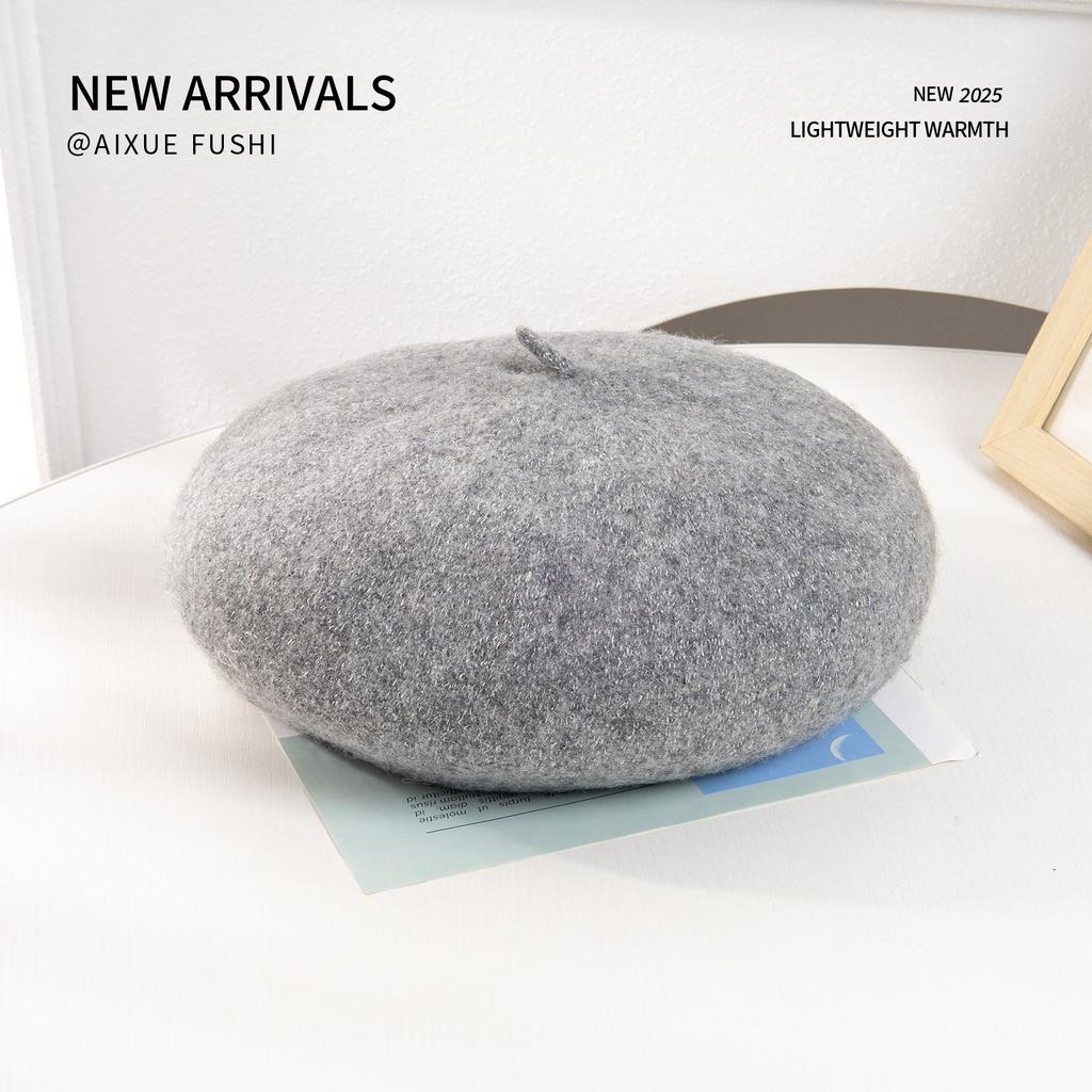 New Autumn And Winter Bright Silk Beret Trendy Women'S Wool Mushroom Hat High-End Korean Fashion Painter Hat