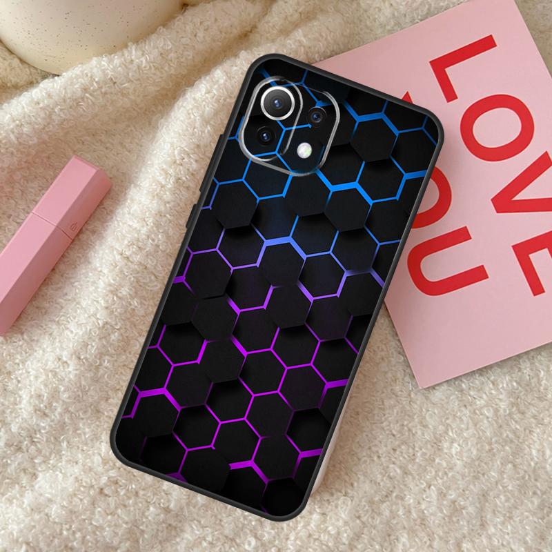 3D Hexagonal Lights Case For Xiaomi 14 15 Ultra 15T 14T 13T Pro 17 Pro Max POCO X7 Pro X3 X5 X6 F5 F6 F7 Cover