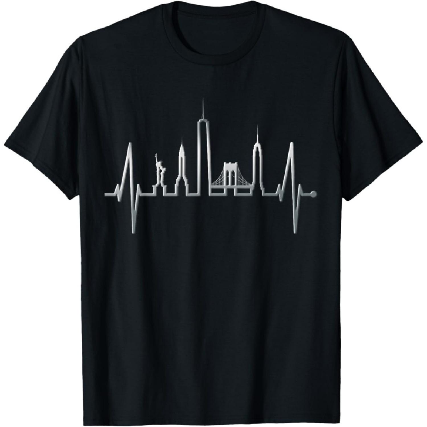 New York Skyline Heartbeat Love Statue Of Liberty New York T-Shirt S
