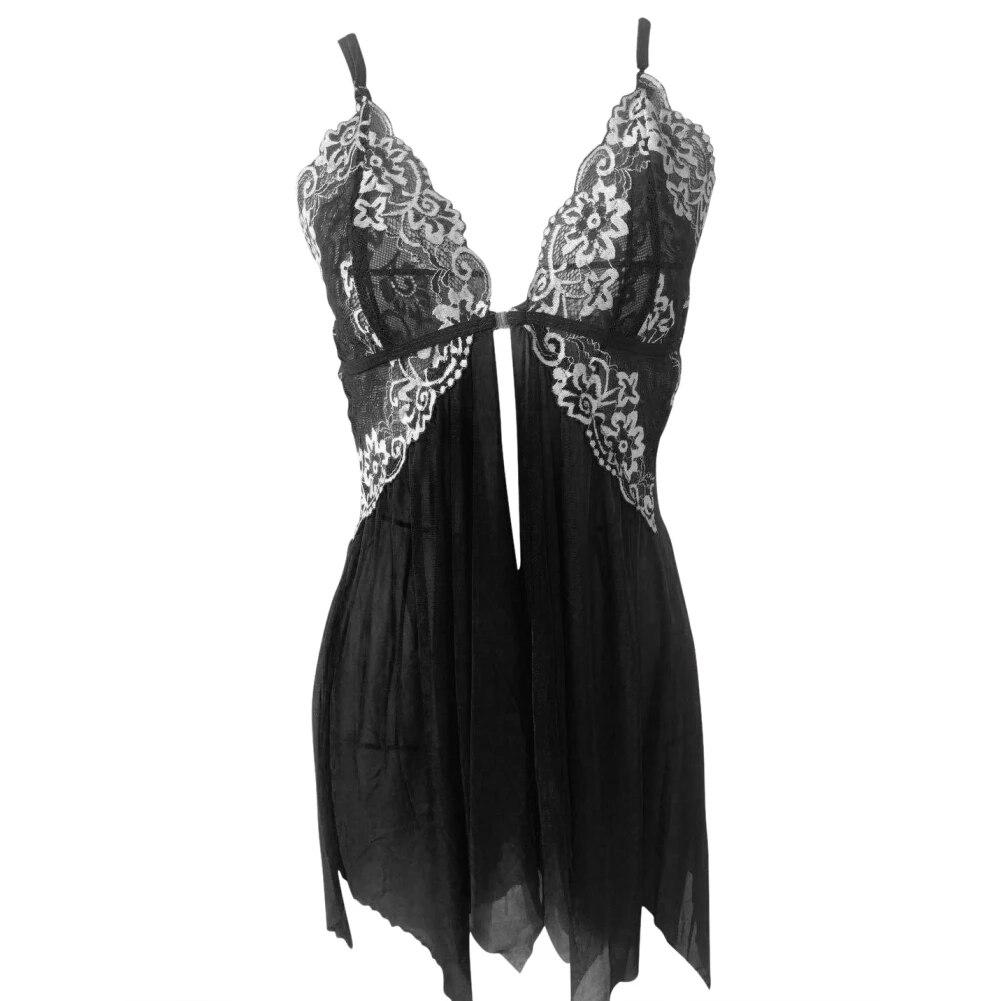 Lingerie for Women Front Closure Babydoll Lace Chemise V Neck Mesh Sleepwear Boudoir Nighty Strappy Sleepshirt with G-string