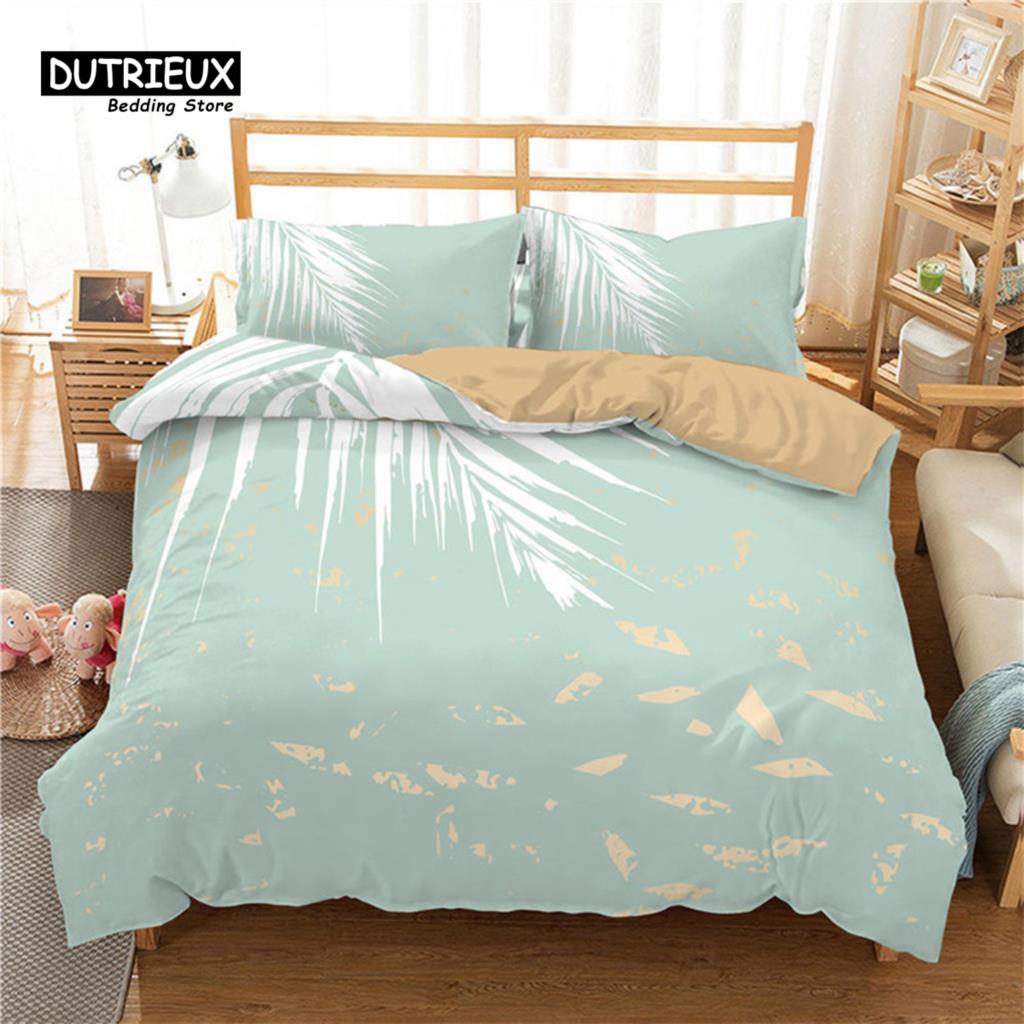 

Комплект постельного белья из перьев размера кинг, квин для взрослых, детей, декор спальни, геометрический принт листьев, пододеяльник, чехол для одеяла из микрофибры EU single(135x200cm)