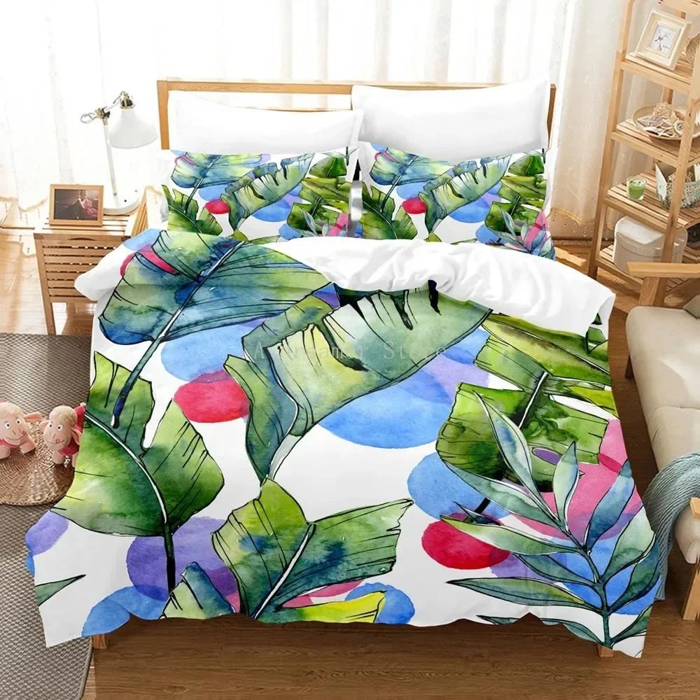 New 3D Green Palm Leave Fashion Comfortable Duvet Quilt Cover Pillowcase Bedding Set Children Bedroom Decoration Home Textile
