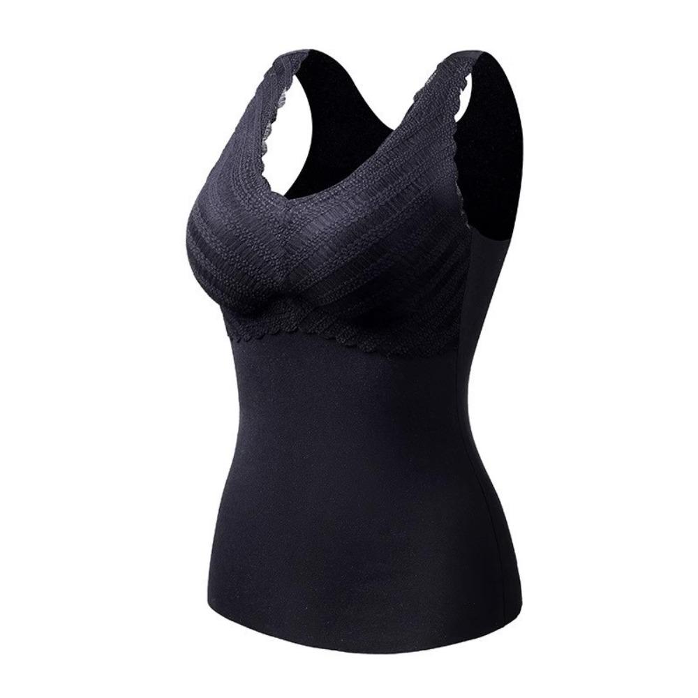 

BEPAN Winter Autumn Women Thermal Underwear High Elastic Large Size Sleevesless Warm Top Vest Bottoming Shirt Underwear with Pad Women 1XL чорний