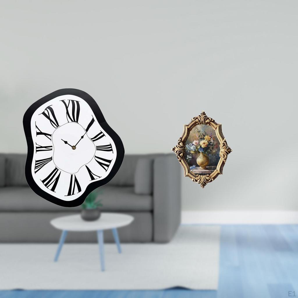 Acrylic Distorted Wall Clock with Vintage Resin Photo Frame Unique Creative Art Design for Desktop