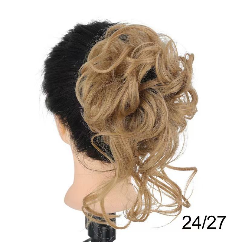 Estensioni per capelli sintetici Chignon riccio disordinato Chignon elastico a ciambella marrone biondo per donna