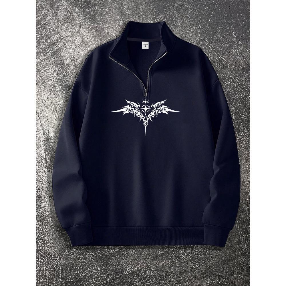 Dark Fashion Print Men's Zip-Up Stand Collar Shirt, Trendy Streetwear Hoodie for Casual Occasions