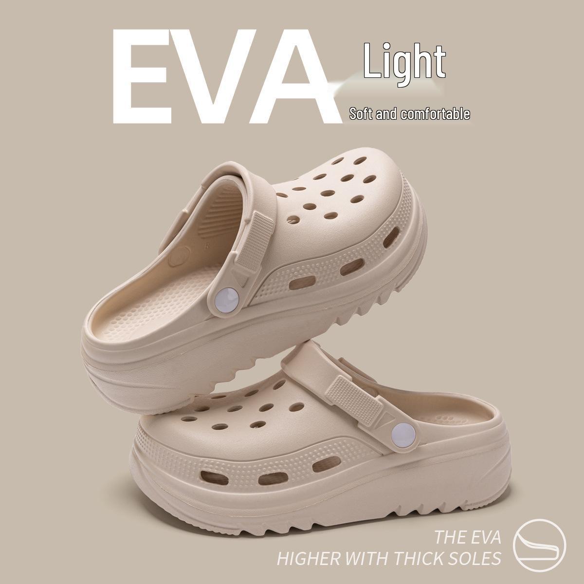 

Женские пляжные туфли на толстой подошве с противоскользящим эффектом 2024: Закрытый носок, Дизайн с отверстиями, Полушлепанцы для летней уличной носки. 38-39