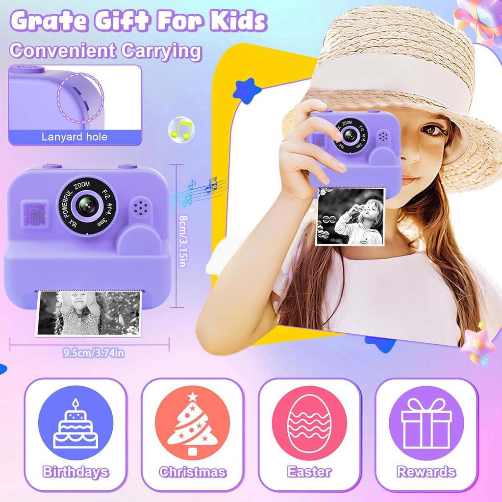 Thermal Instant Print Camera With 32G Card 1080P Children Mini Digital HD Video Camera Educational Toys Boy Girl Halloween Gift