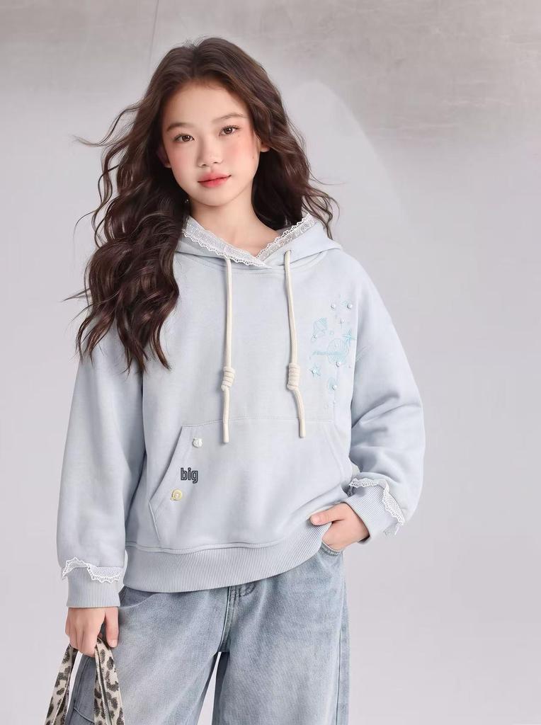 Girls' Snowflake Hooded Sweatshirt, 2026 Autumn New Style - Medium & Large Children, Loose Casual, Trendy Top