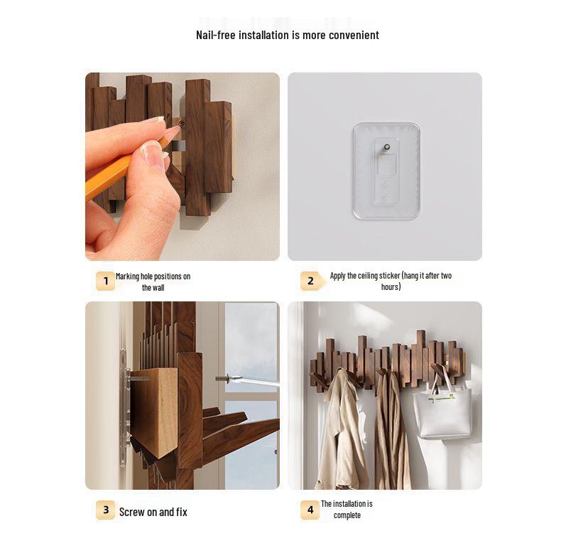 Piano Key Wall-Mounted Solid Wood Coat Rack for Entryway & Bedroom