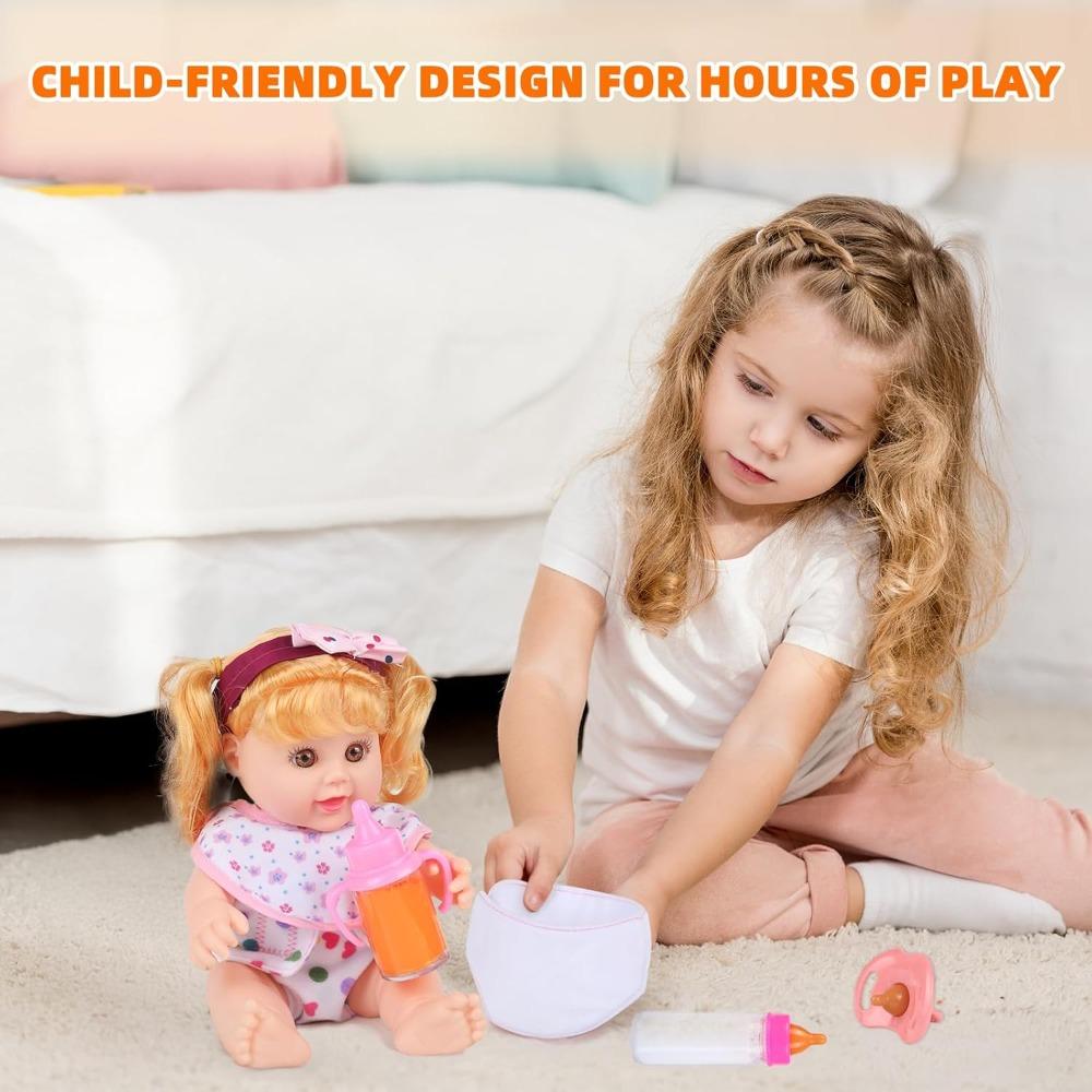 Baby Doll Accessories Set 7PCS Feeding & Caring Set with Magic Bottles Pacifier Diapers Bibs Doll Pretend Play Gift for Kids
