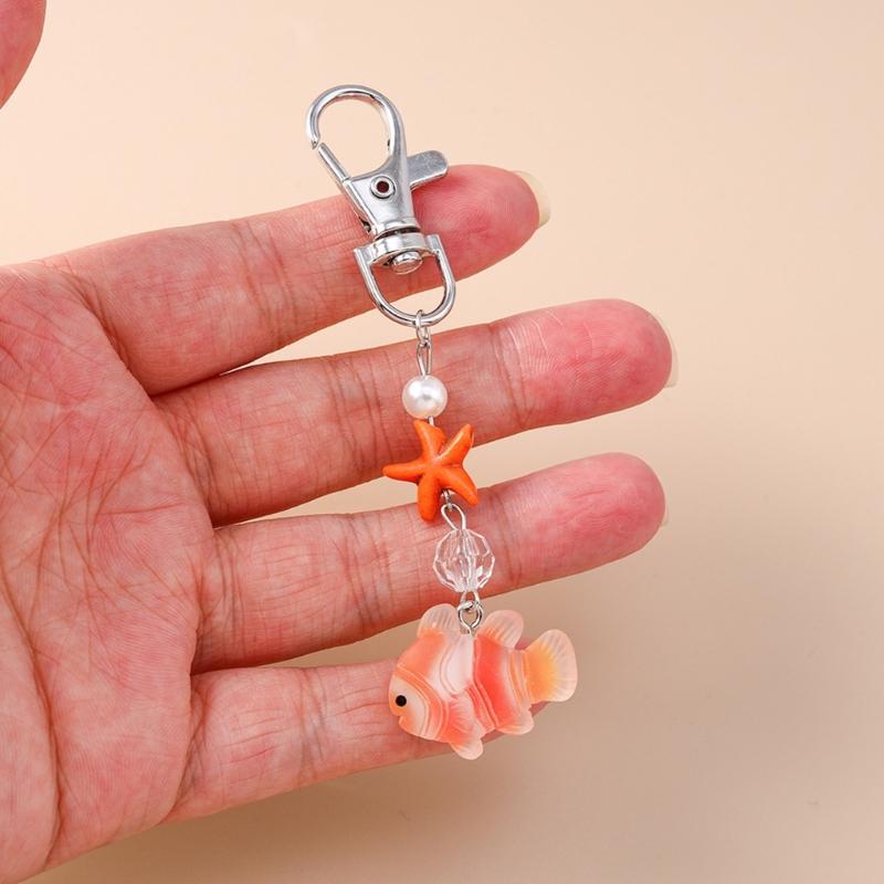 Whimsical Ocean Themed Keychain Artistic Resin Fish Charm With Alloy Starfish Compact Bag Decors Accessory