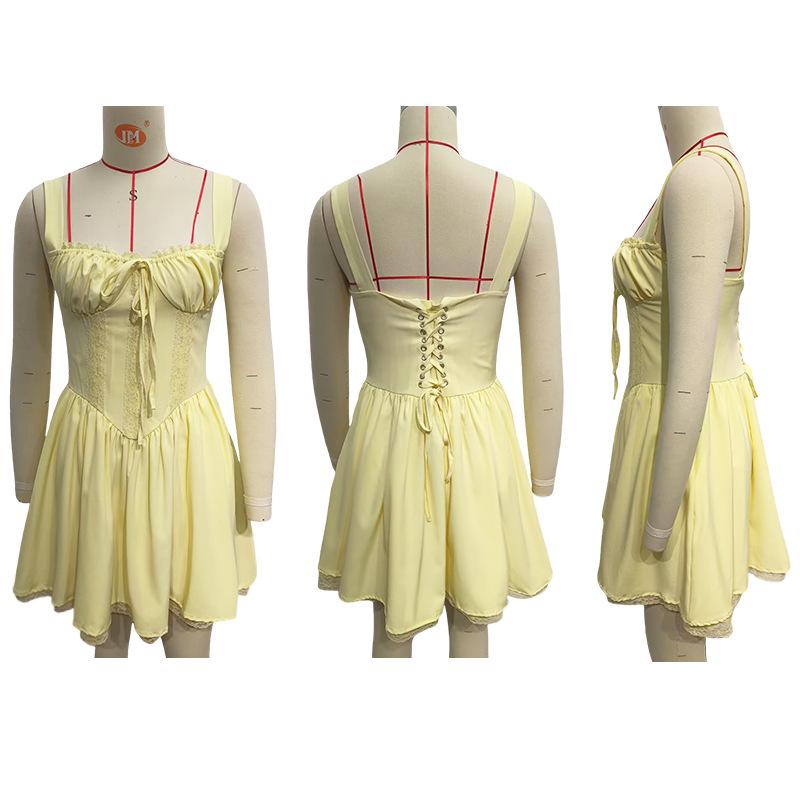 Frühling/Sommer 2025 Europäisches & Amerikanisches Damen-Mini-Kleid mit Spitze und Taillenbetonung