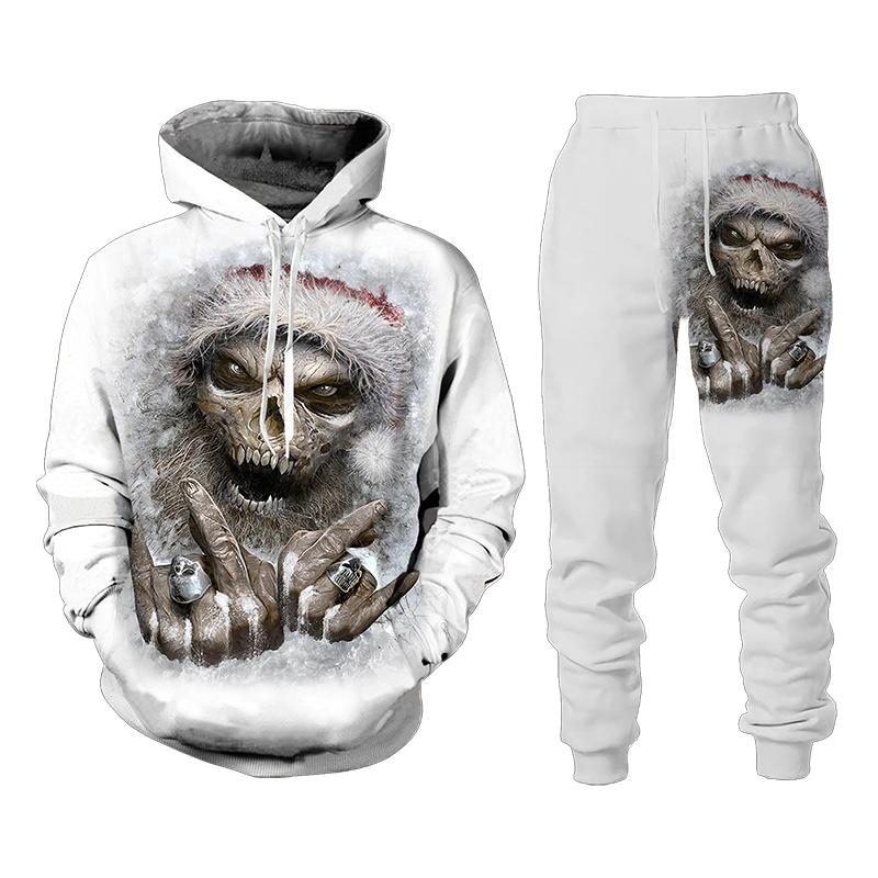 Vintage Gothic Skull Pattern 3D Print Men Tracksuit Sets Casual Hoodie+Pants 2pcs Sets Oversized Sweatshirt Trend Men Clothing