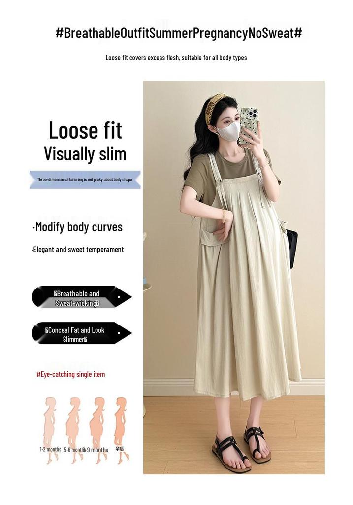 2026 Chic Faux Two-Piece Loose Casual Slimming Maternity Dress