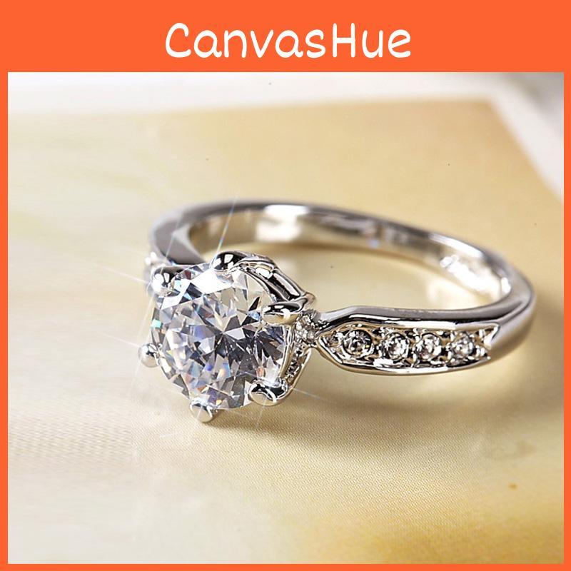 Elegant Geometric Women White Copper Ring Diamond Engagements Weddings