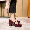 Mary Jane Shoes Women's Word with High Heels Thick Heel 2025 New Spring and Autumn Light Mouth Burgundy Single Shoes Women's Middle Heel