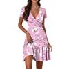 Women's Casual Fashion V-Neck Short Sleeve Patchwork Floral Print Dresses