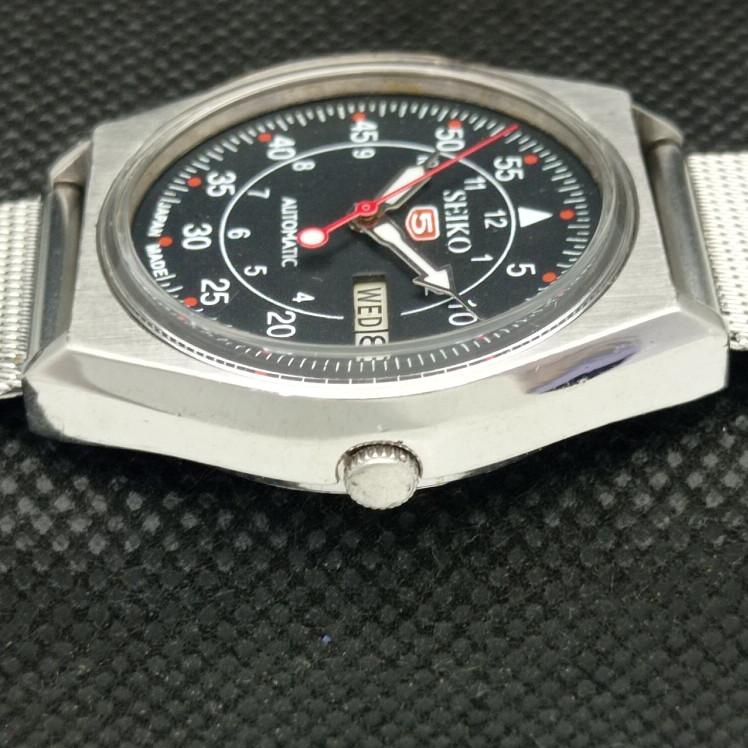 POUŽÍVANÉ VINTAGE SEIKO 5 AUTOMATIC 6309A JAPONSKÉ PÁNSKE D/D ČIERNE HODINKY 608i-a316911-2