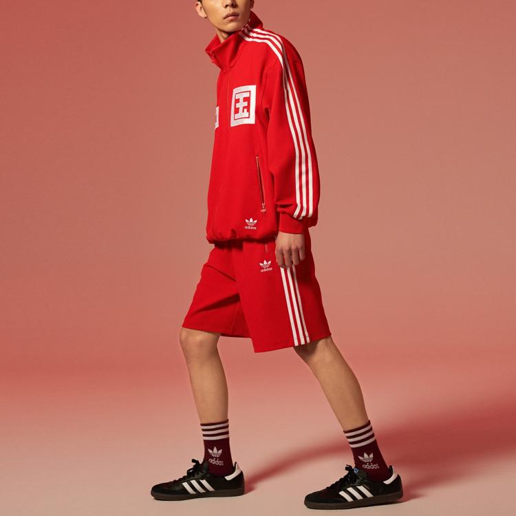 Adidas Originals Cn Short U Three Stripe Color Block Elastic Waist Sports Shorts Unisex Shorts Light-Crimson IT4477