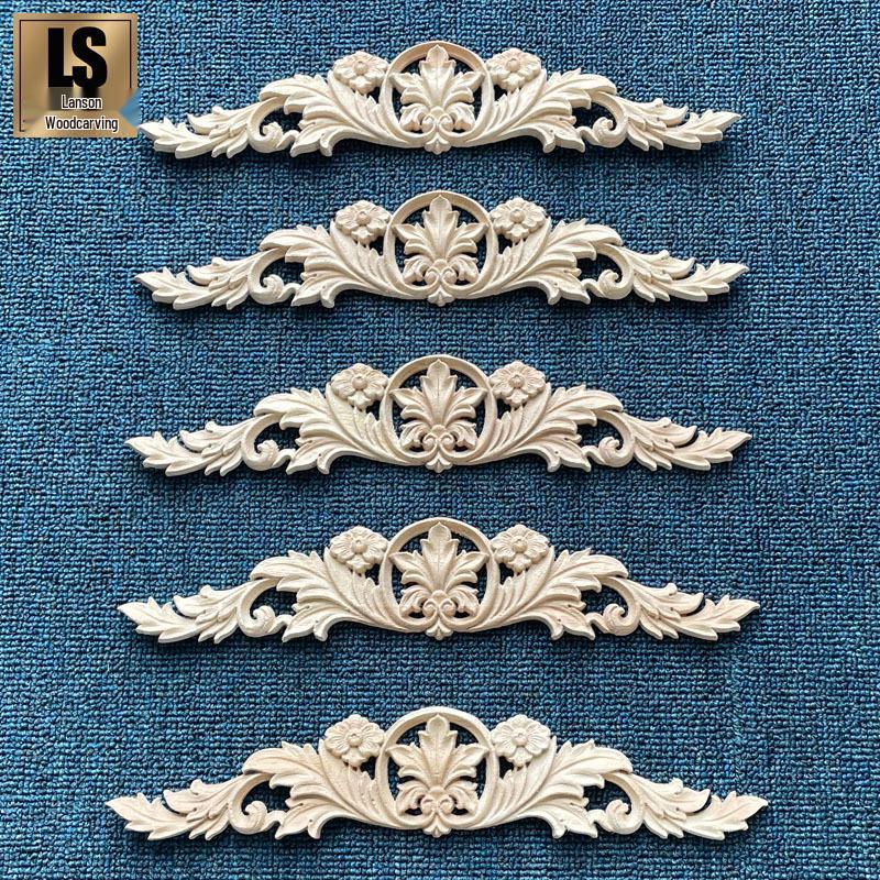 European Style Solid Wood Carved Floral Decals for Furniture: Wine Cabinet, Headboard, Door Frame Decoration