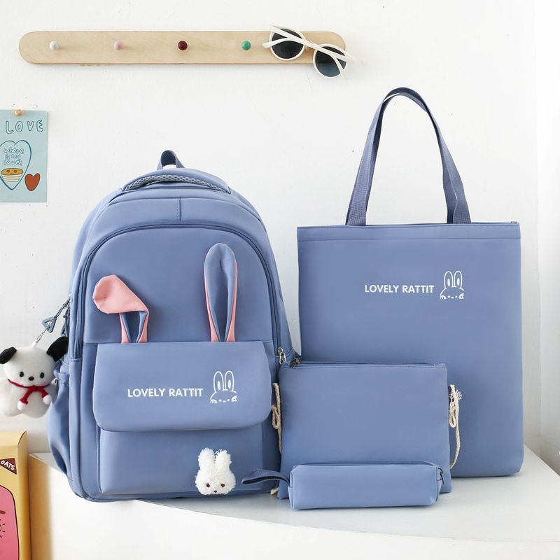 Pink Rabbit Ears Cute Schoolbag Nylon Waterproof Backpack  Lightweight Girls Elementary School Students Backpacks Pencil Case Set