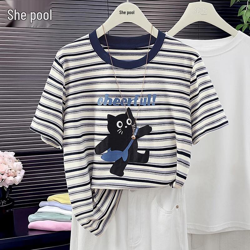 Women s Playful Cartoon Striped T-Shirt S
