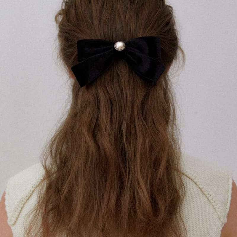 

OVLA black button velvet ribbon pin_pearl HP030 black_pearl